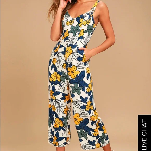 Floral Print Jumpsuit in Blue and Yellow - Picture 1 of 4